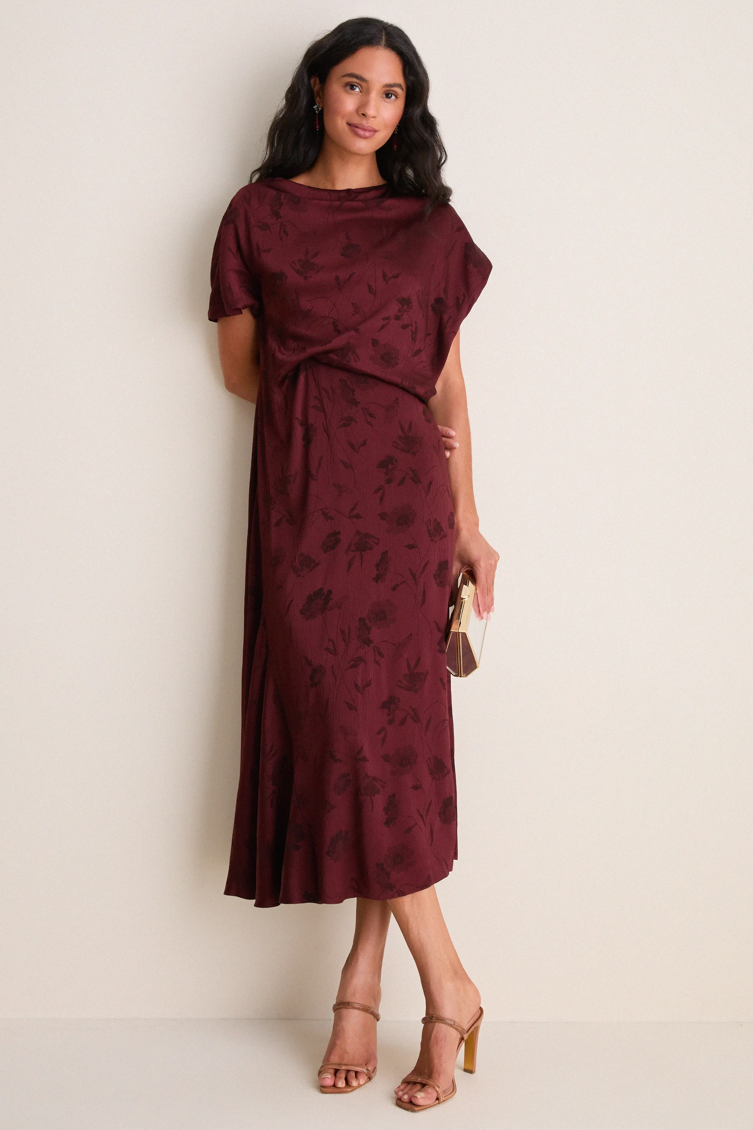 Bordeaux Floral Creponne Jacquard Midi Dress sold by Tuckernuck product image thumbnail 3