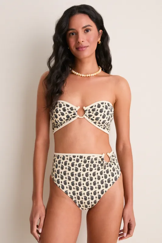 Ecru and Black Seawaters Bikini Top made by Johanna Ortiz