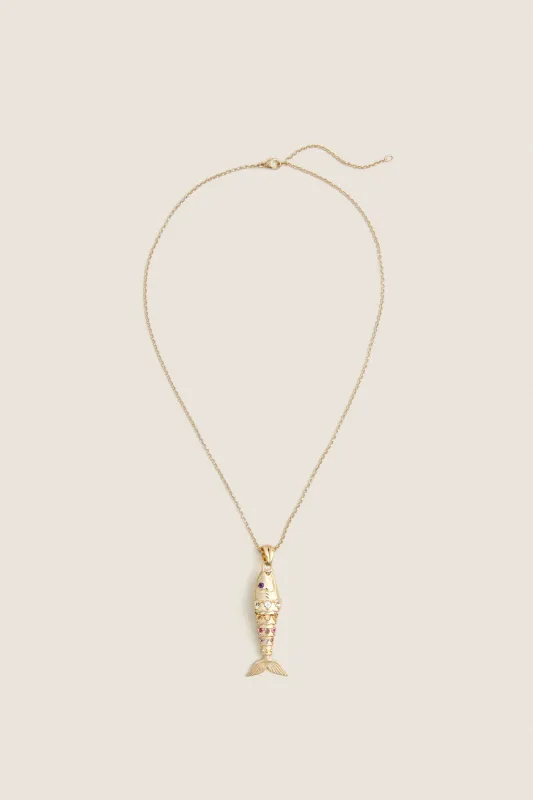Strong Ombre Stone Fish Pendant with Classic Rolo made by Jane Win