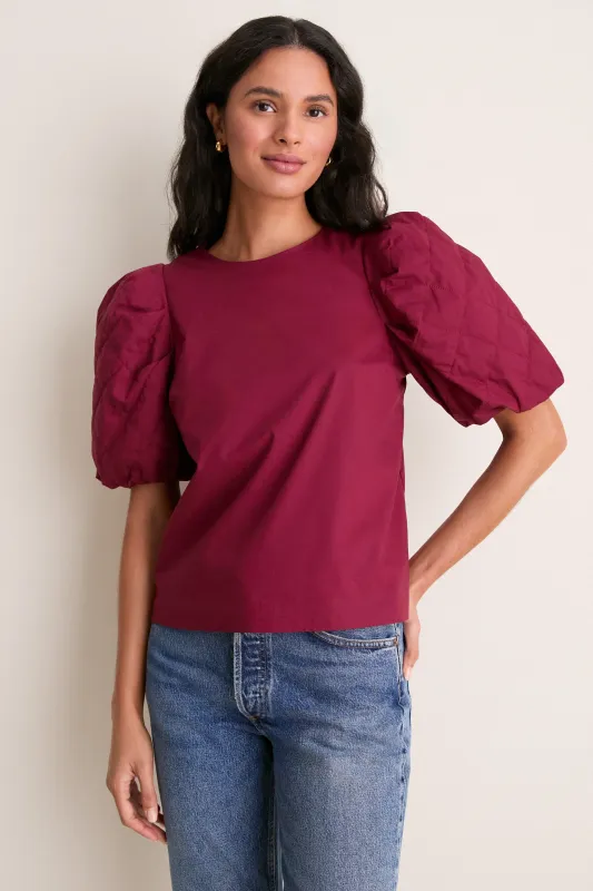 Oxblood Quilted Sleeve Olivia Blouse made by English Factory