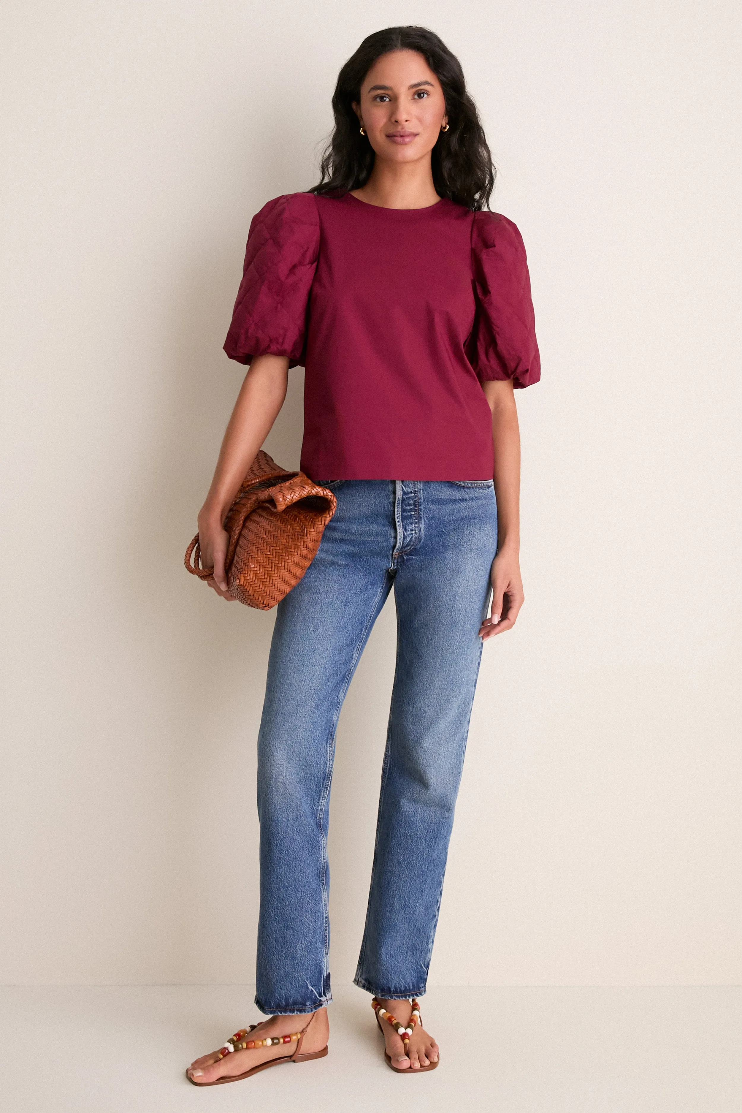 Oxblood Quilted Sleeve Olivia Blouse sold by Tuckernuck product image thumbnail 2