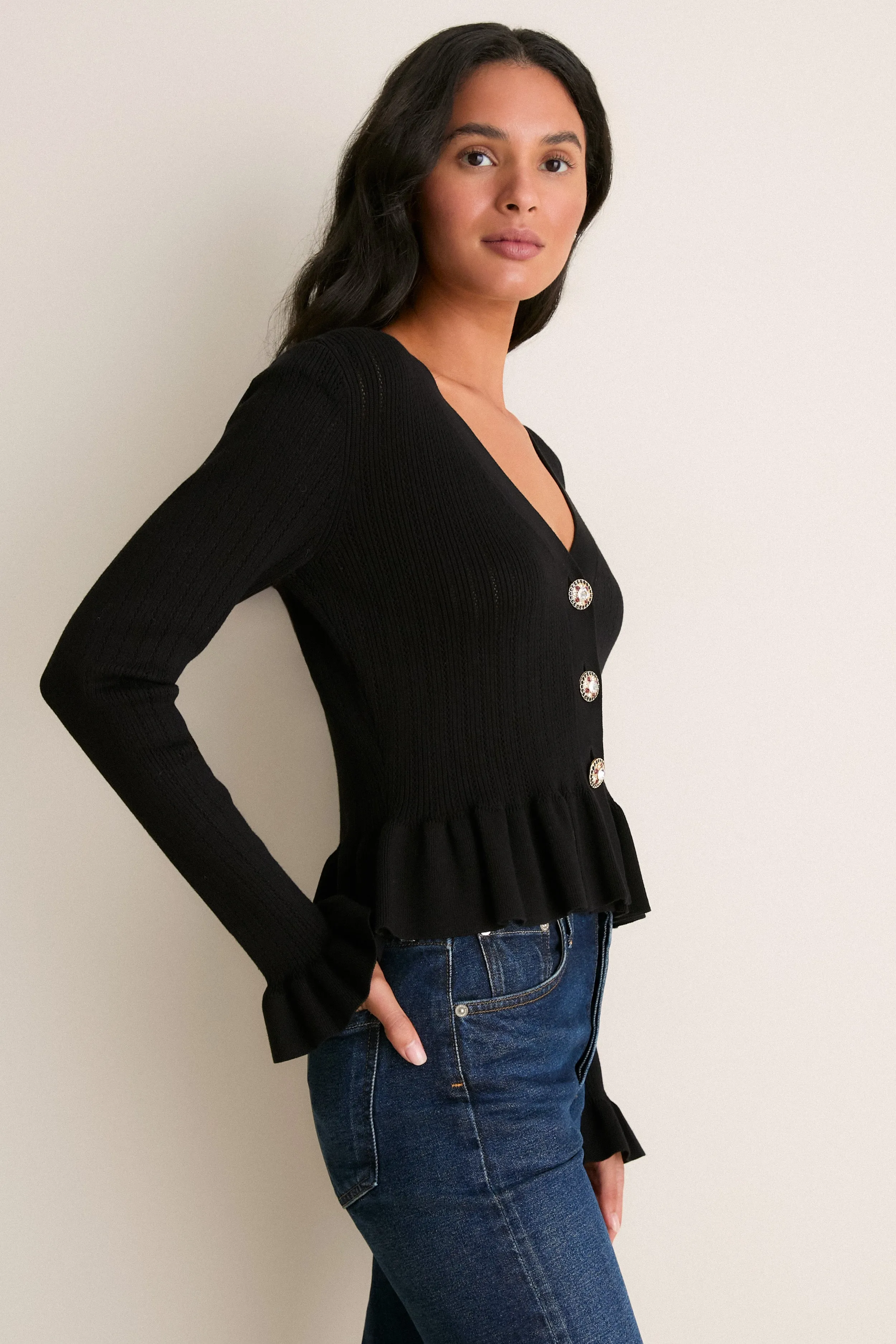 Black Bejeweled Button Sylvia Cardigan sold by Tuckernuck product image thumbnail 3