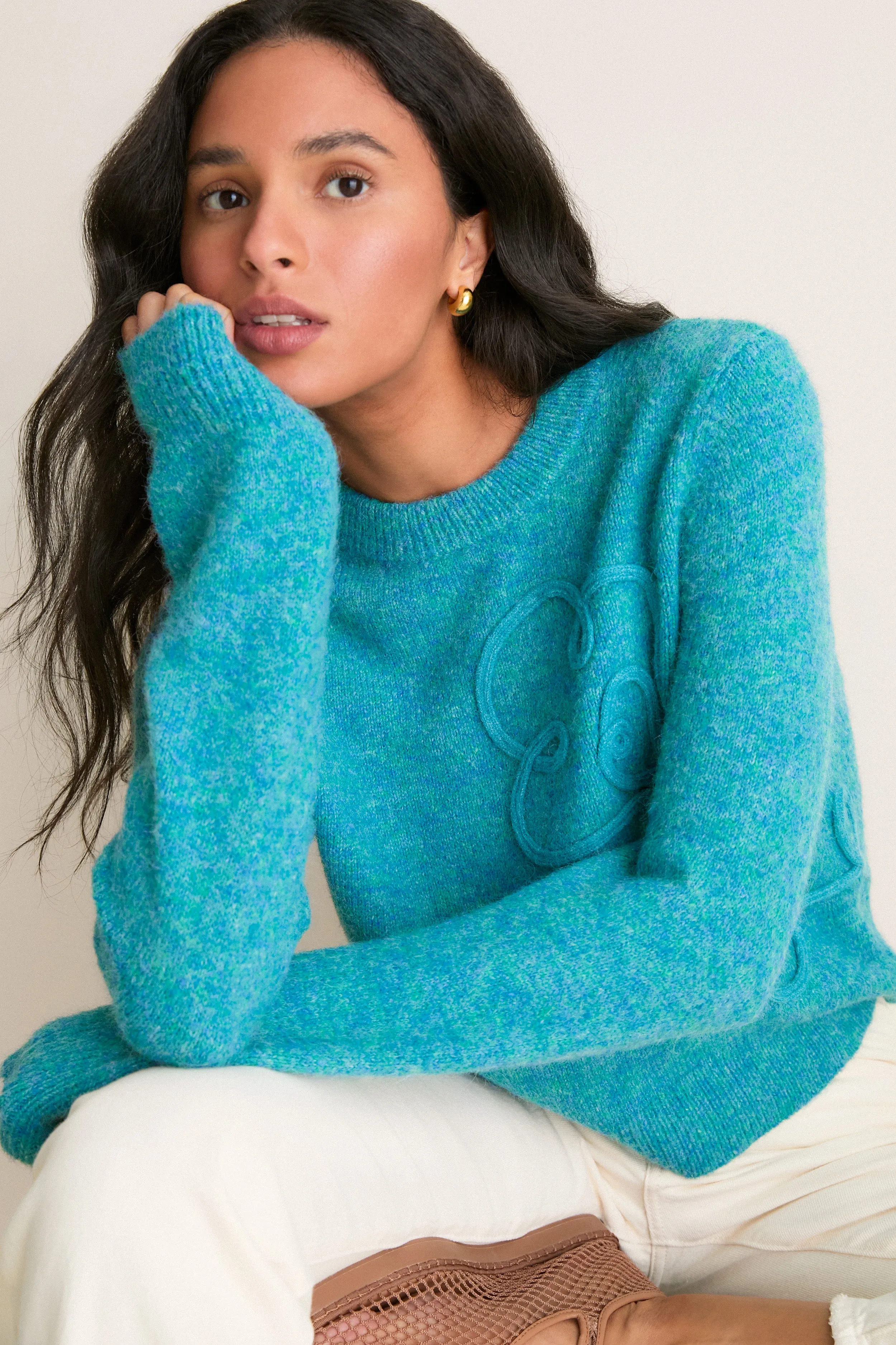 Teal Embroidered Seraphine Crewneck sold by Tuckernuck product image thumbnail 5