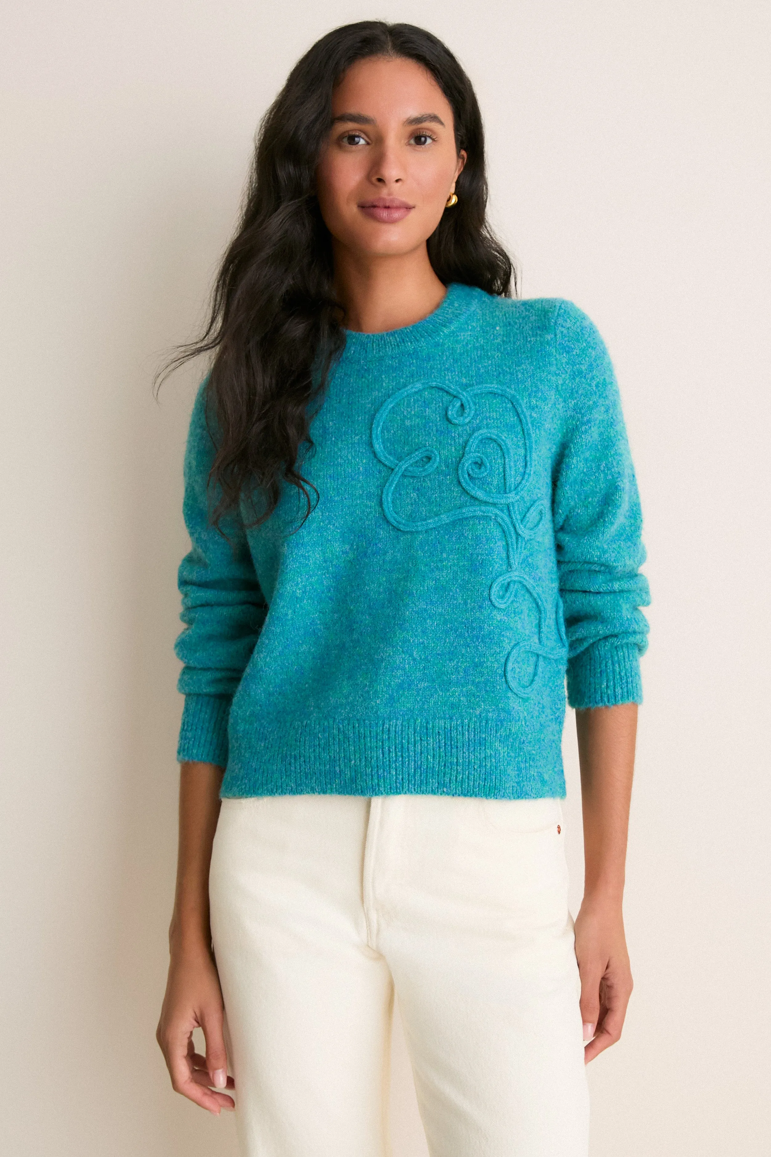 Teal Embroidered Seraphine Crewneck sold by Tuckernuck