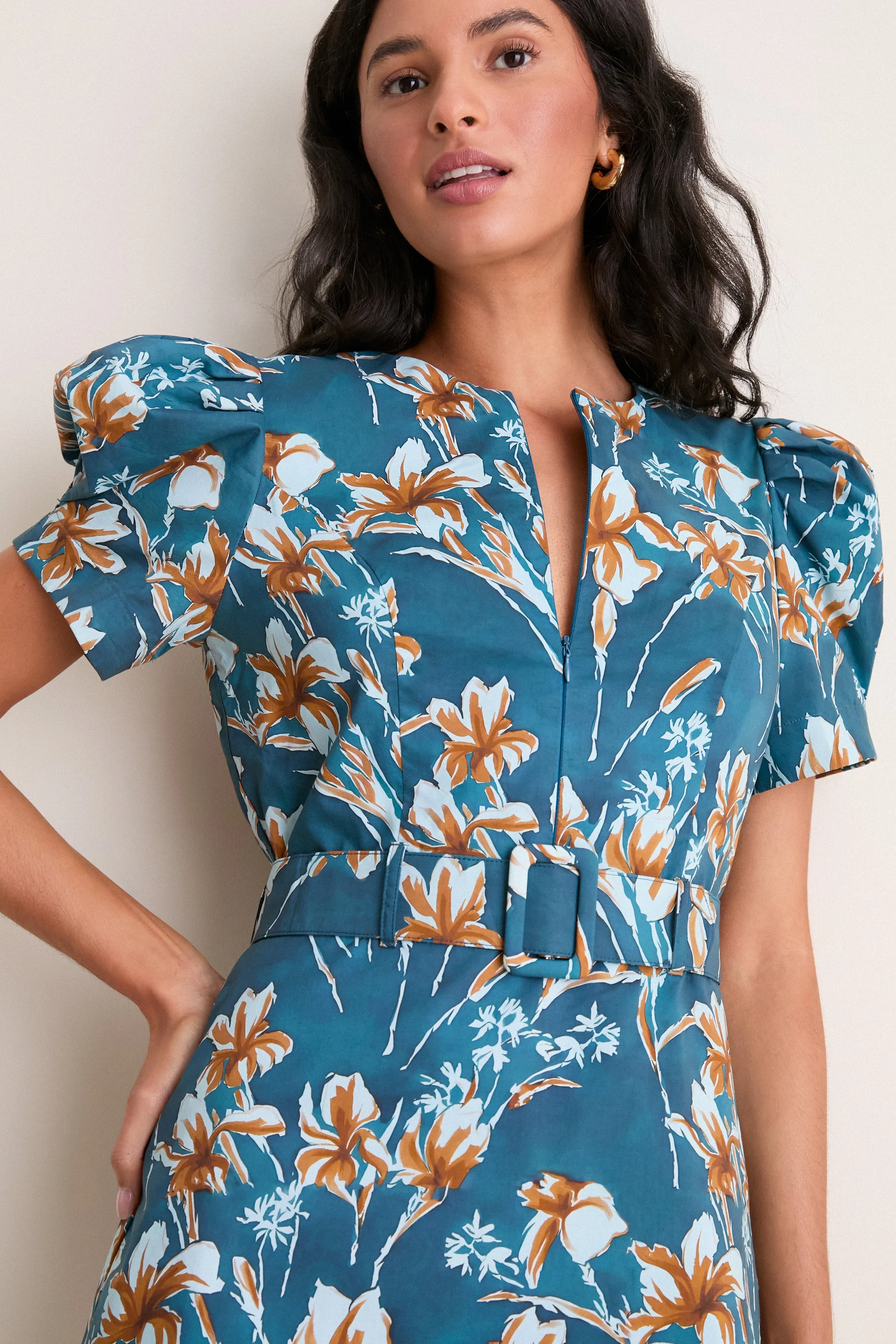 Blue & Brown Floral Liliana Zip Front Mini Dress sold by Tuckernuck product image thumbnail 2