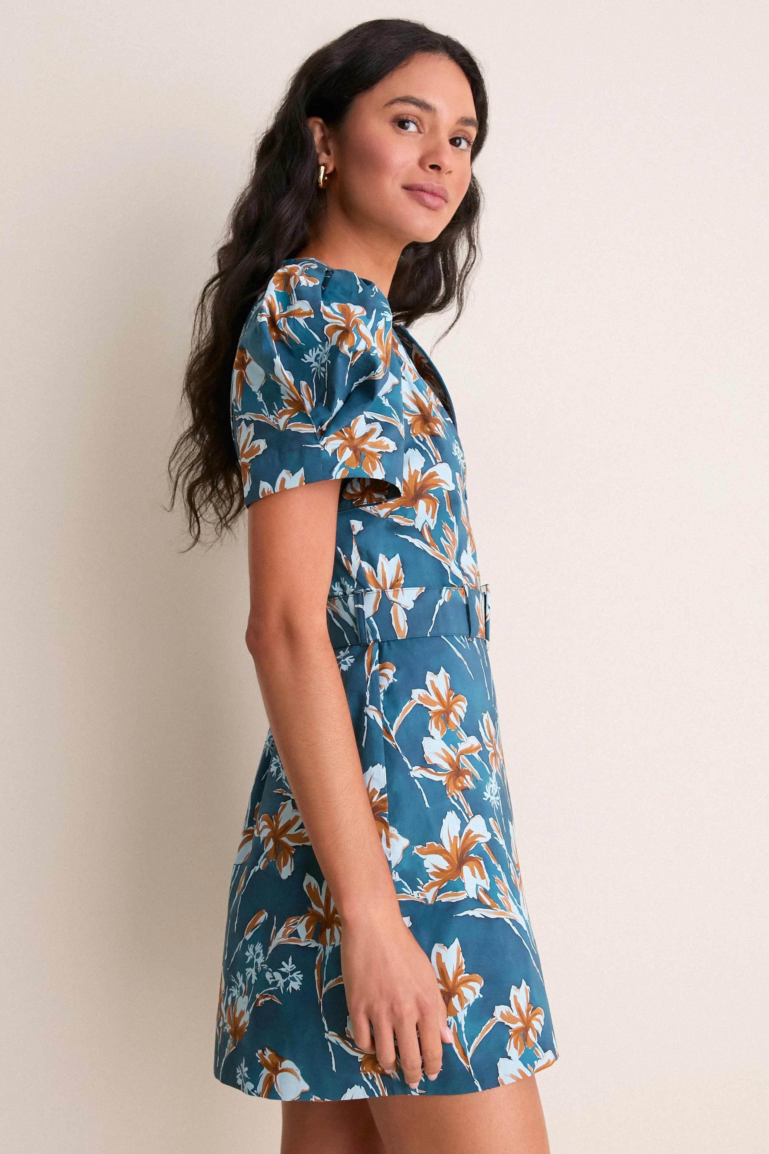 Blue & Brown Floral Liliana Zip Front Mini Dress sold by Tuckernuck product image thumbnail 4