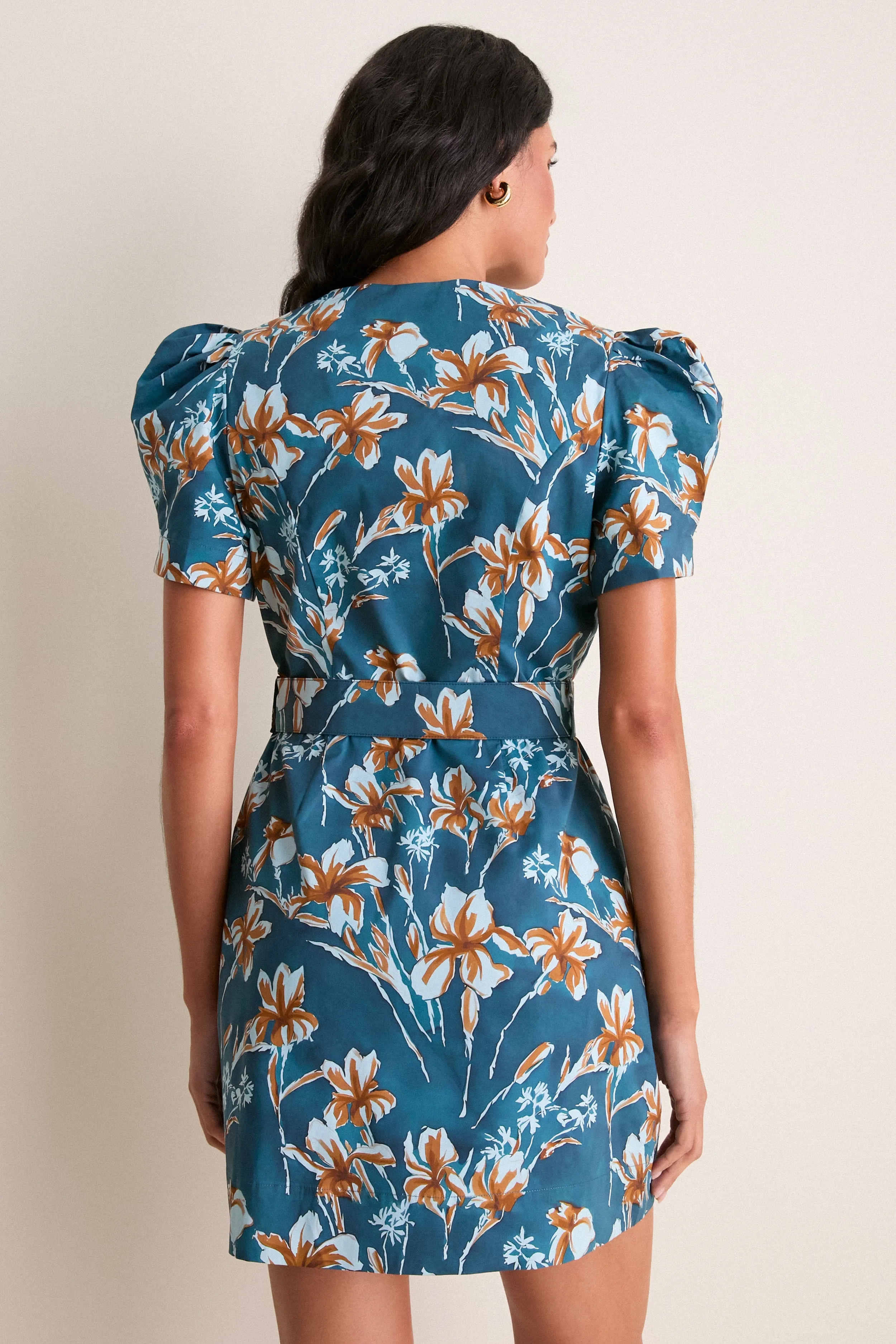 Blue & Brown Floral Liliana Zip Front Mini Dress sold by Tuckernuck product image thumbnail 5