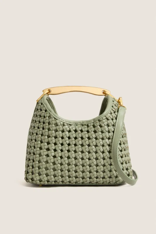 Dusty Green Small Woven Leather Boomerang Bag made by Elleme