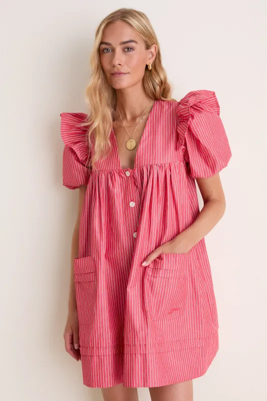 High Risk Red Oxford Stripe Angel Mini Dress made by Ganni