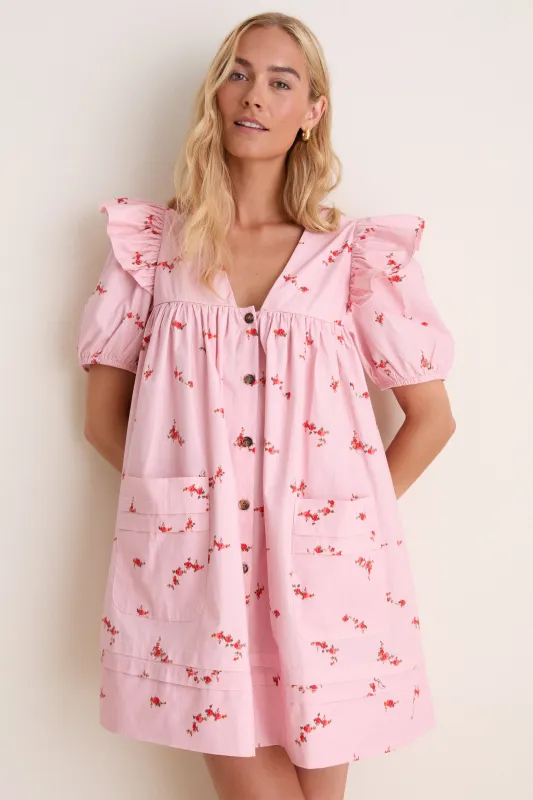 Silver Pink Printed Stretch Cotton Angel Mini Dress made by Ganni
