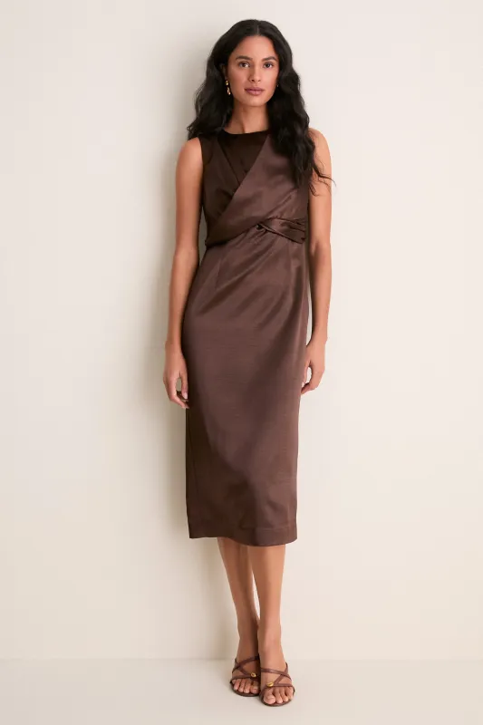 Cappuccino Satin Celeste Midi Dress made by Hyacinth House