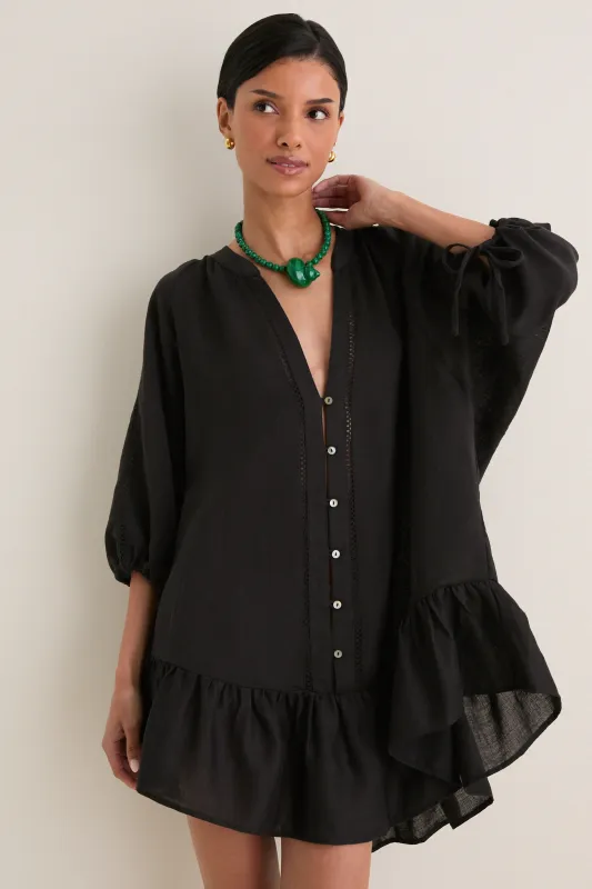 Black La Ponche Frill Mini Dress made by BOTEH