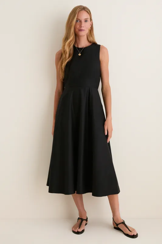 Black Cotton Poplin Stella Midi Dress made by Tuckernuck