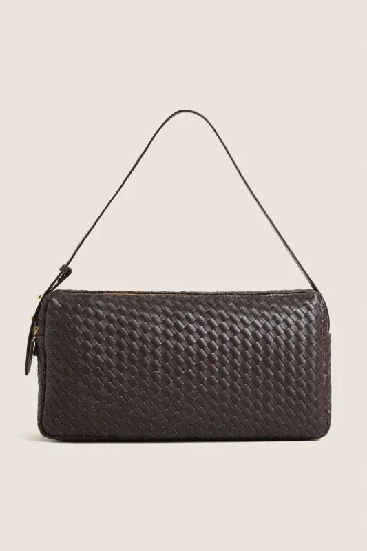 Dark Brown Large Woven Leather Trousse Bag made by Elleme
