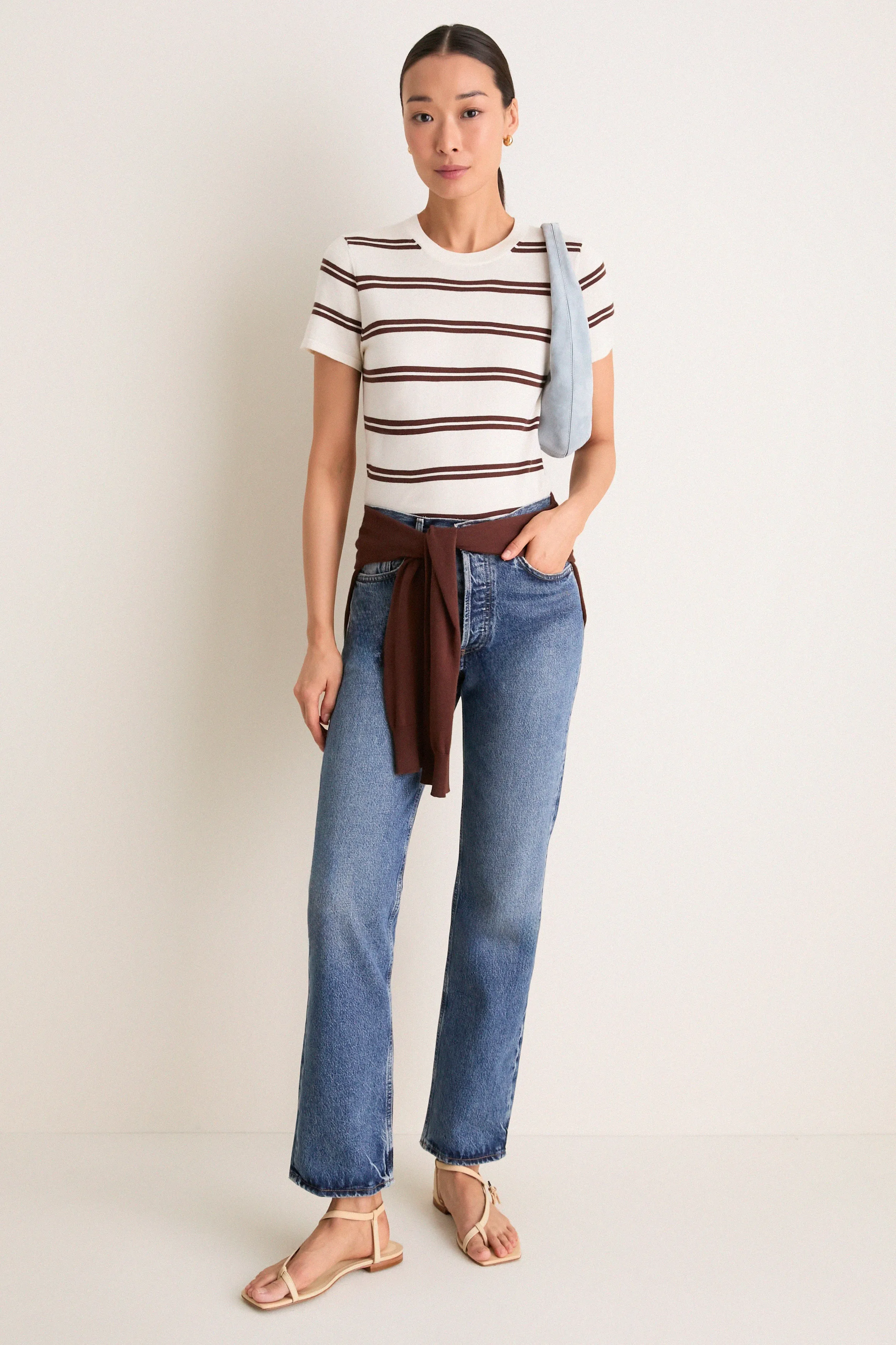 Ivory and Mocha Stripe Cashmere Silk Katie Tee sold by Tuckernuck product image thumbnail 3
