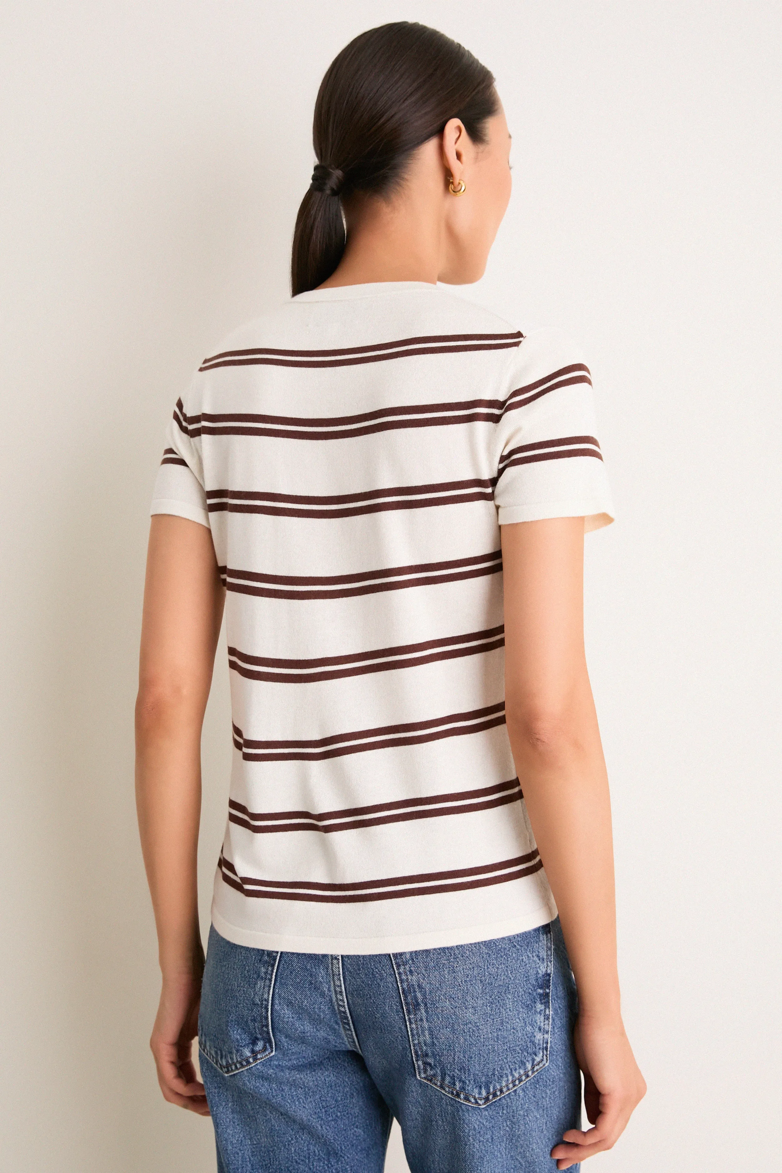 Ivory and Mocha Stripe Cashmere Silk Katie Tee sold by Tuckernuck product image thumbnail 5
