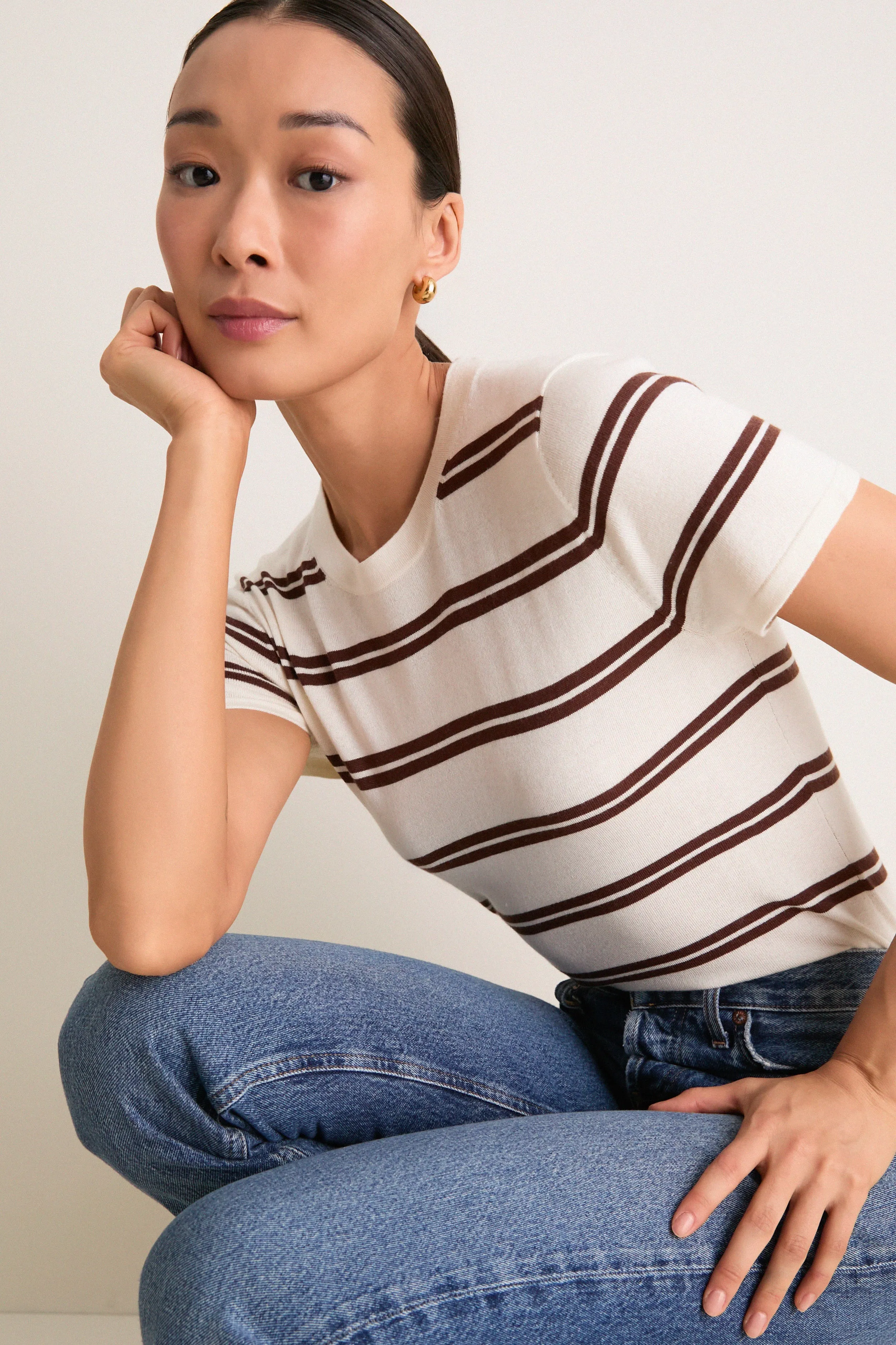 Ivory and Mocha Stripe Cashmere Silk Katie Tee sold by Tuckernuck product image thumbnail 2
