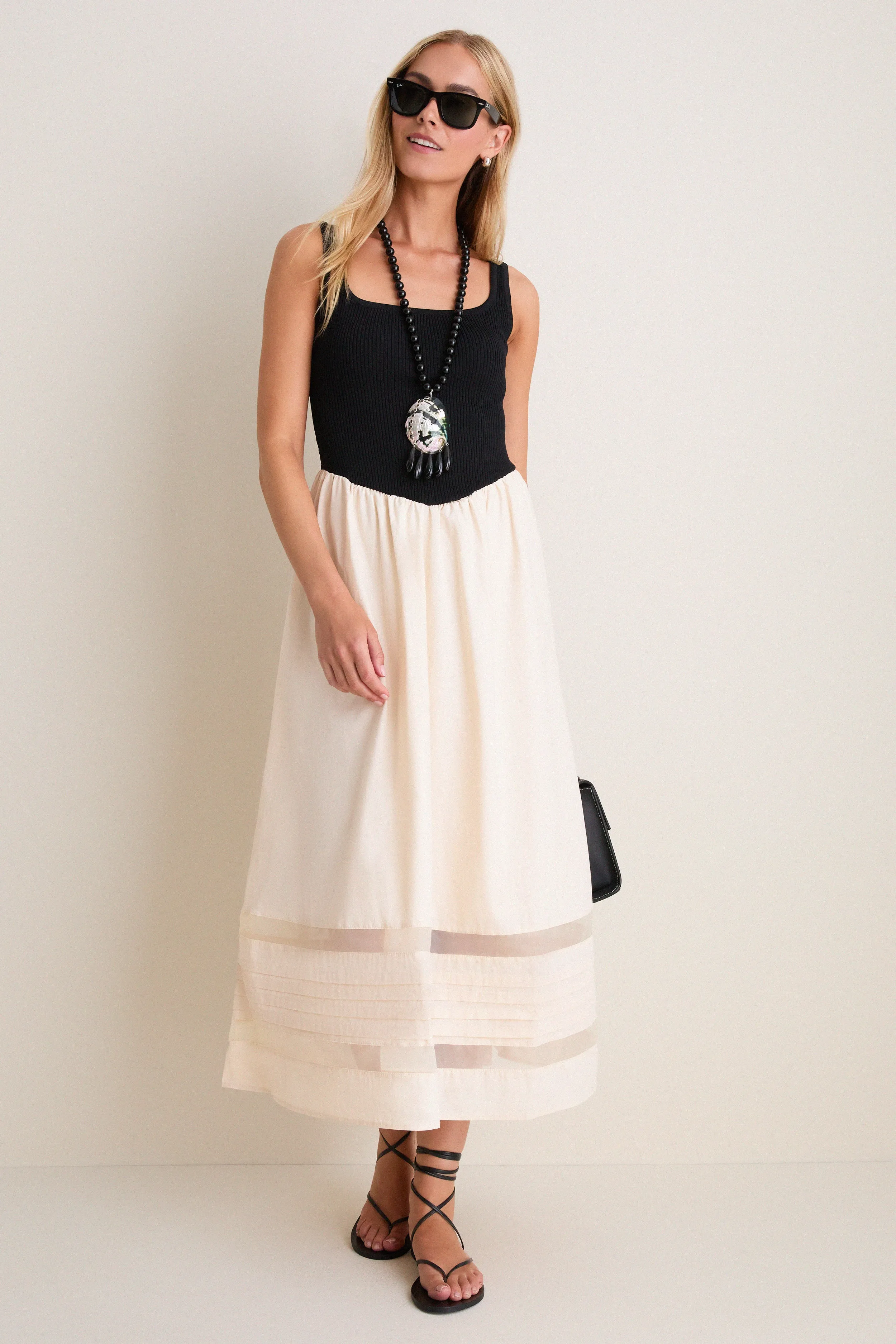 Black Multi Sheer Insert Cotton Knit Twofer Midi Dress sold by Tuckernuck product image thumbnail 3