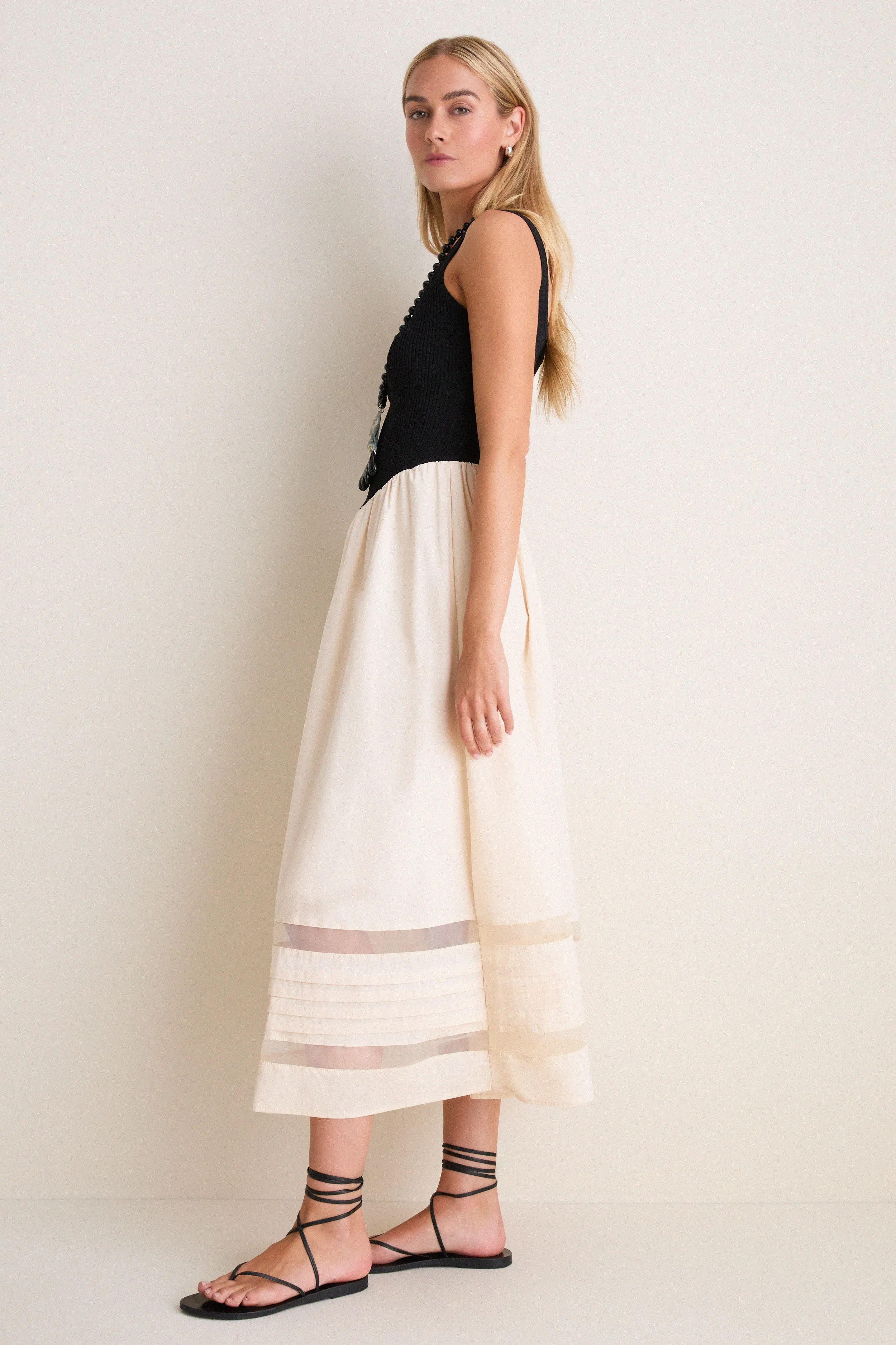 Black Multi Sheer Insert Cotton Knit Twofer Midi Dress sold by Tuckernuck product image thumbnail 4