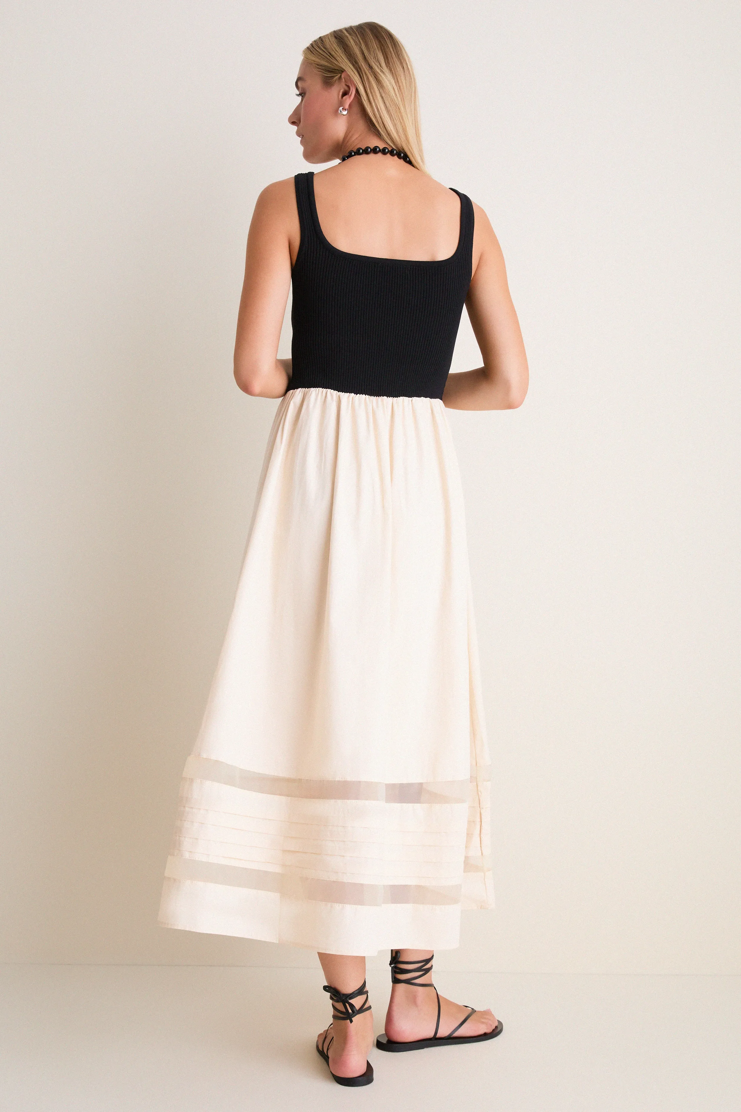 Black Multi Sheer Insert Cotton Knit Twofer Midi Dress sold by Tuckernuck product image thumbnail 5