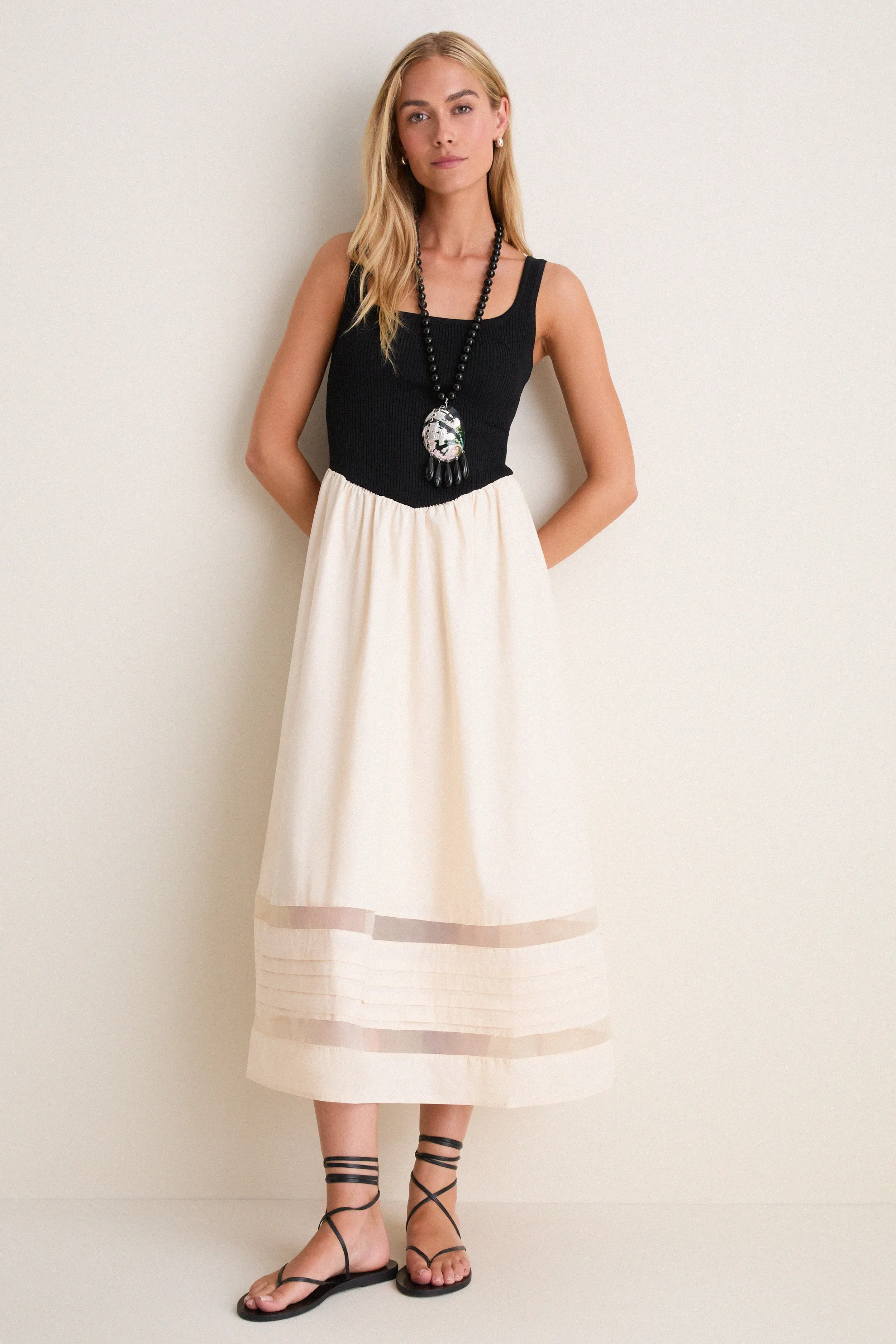 Black Multi Sheer Insert Cotton Knit Twofer Midi Dress sold by Tuckernuck
