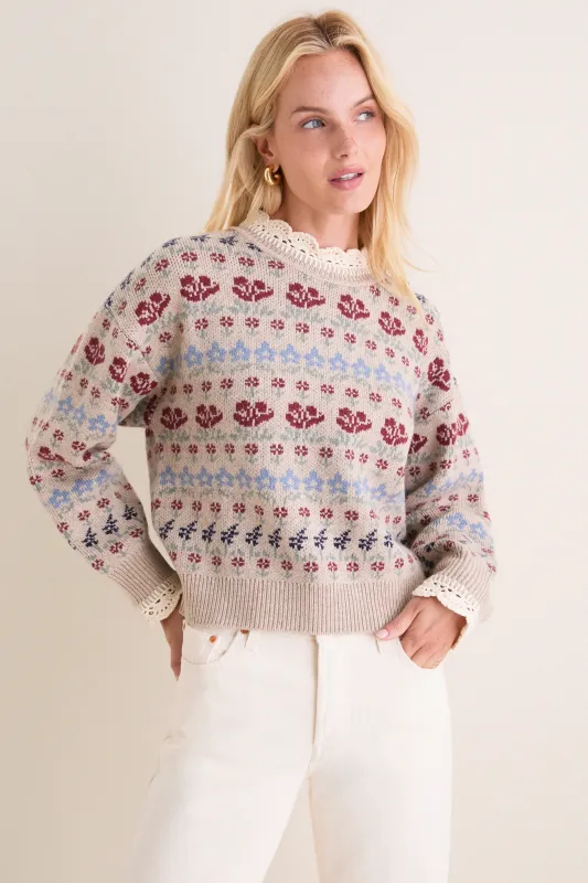 Cream Preston Knit Crew Neck Sweater made by Sea New York
