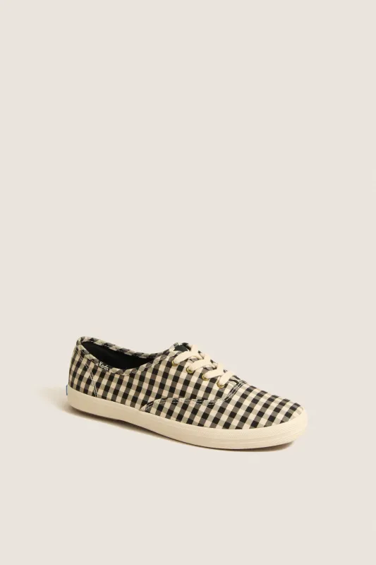 Black and Parchment Buffalo Plaid Champion Sneakers made by Keds