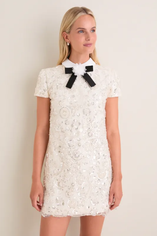 Cream Sequin Embellished Mini Dress made by Self-Portrait