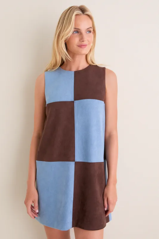 Ice Blue & Chocolate Faux Suede Beth Dress made by Hyacinth House