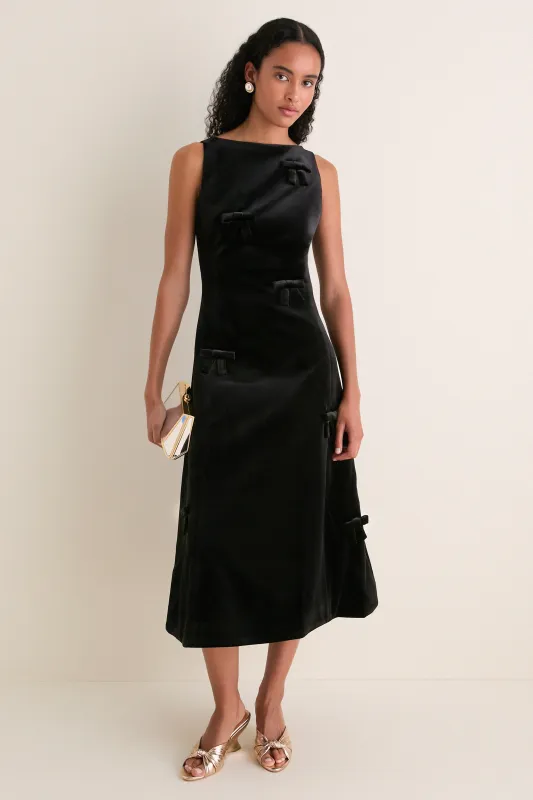 Ebony Velvet Bow Cleo Midi Dress made by LEO LIN
