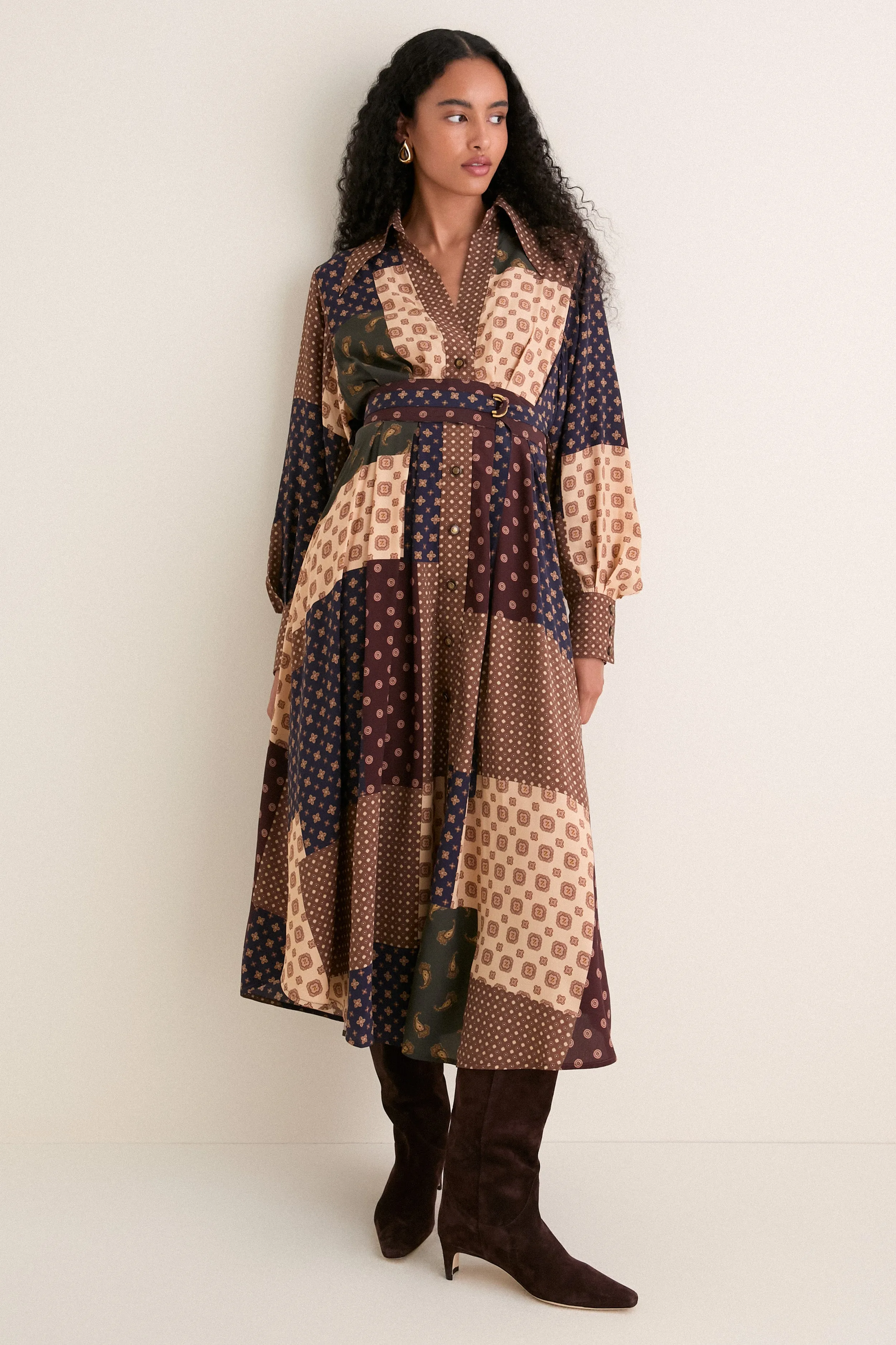 Geo Patch Print Tuck Midi Dress sold by Tuckernuck