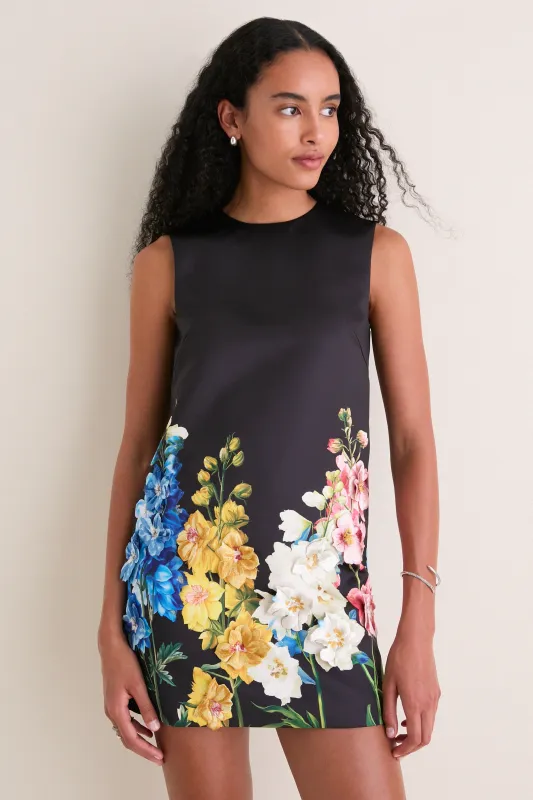 Ebony Snapdragon Print Yvonne Embroidered Mini Dress made by LEO LIN