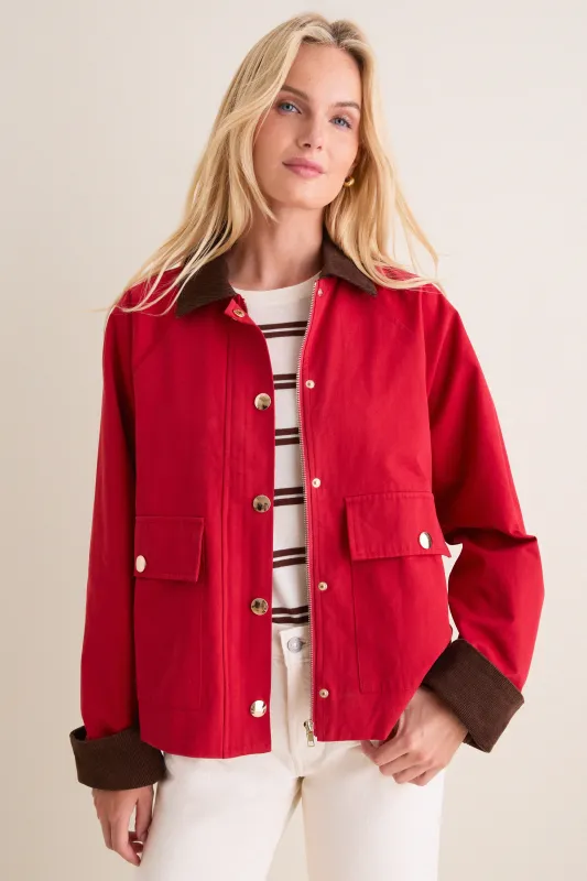Crimson & Brown Corduroy Trim Liam Chore Jacket made by Hyacinth House