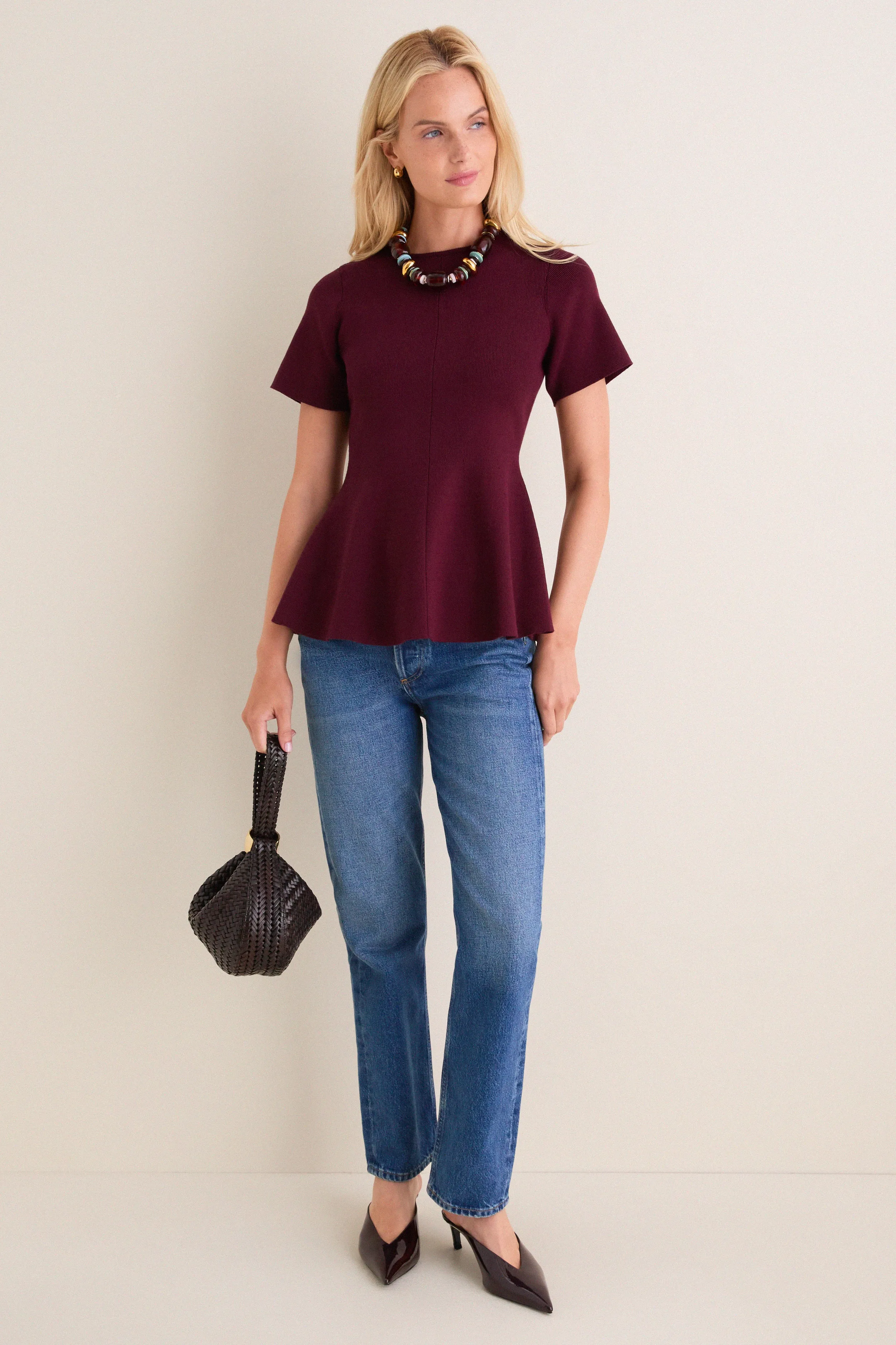 Merlot Knit Phoebe Peplum Top sold by Tuckernuck product image thumbnail 3