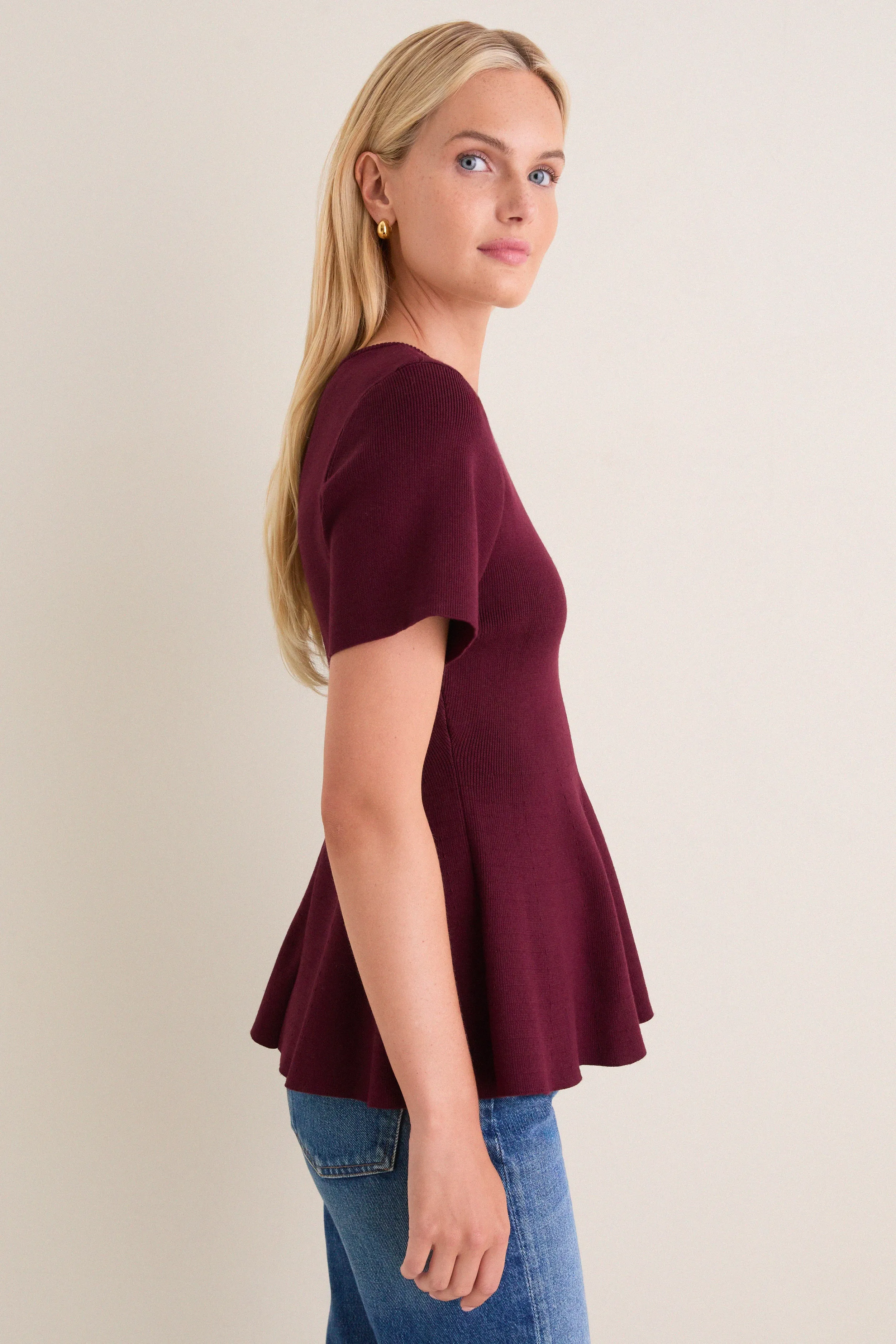 Merlot Knit Phoebe Peplum Top sold by Tuckernuck product image thumbnail 4