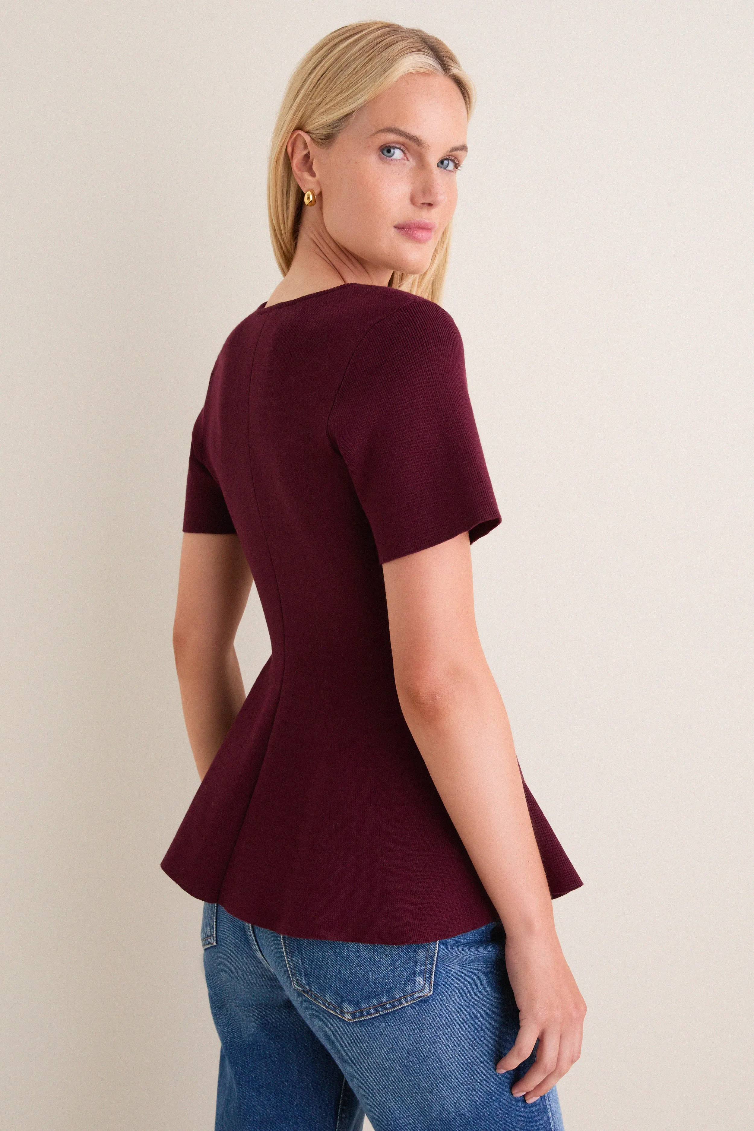 Merlot Knit Phoebe Peplum Top sold by Tuckernuck product image thumbnail 5