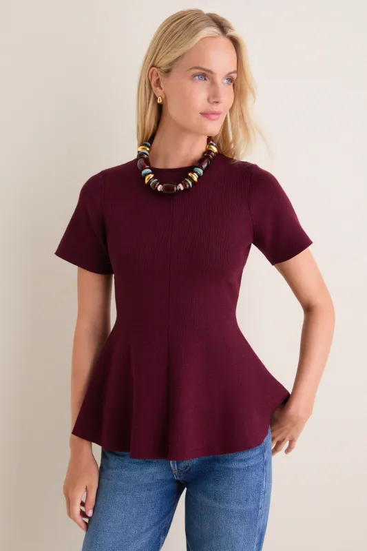 Merlot Knit Phoebe Peplum Top made by Hyacinth House