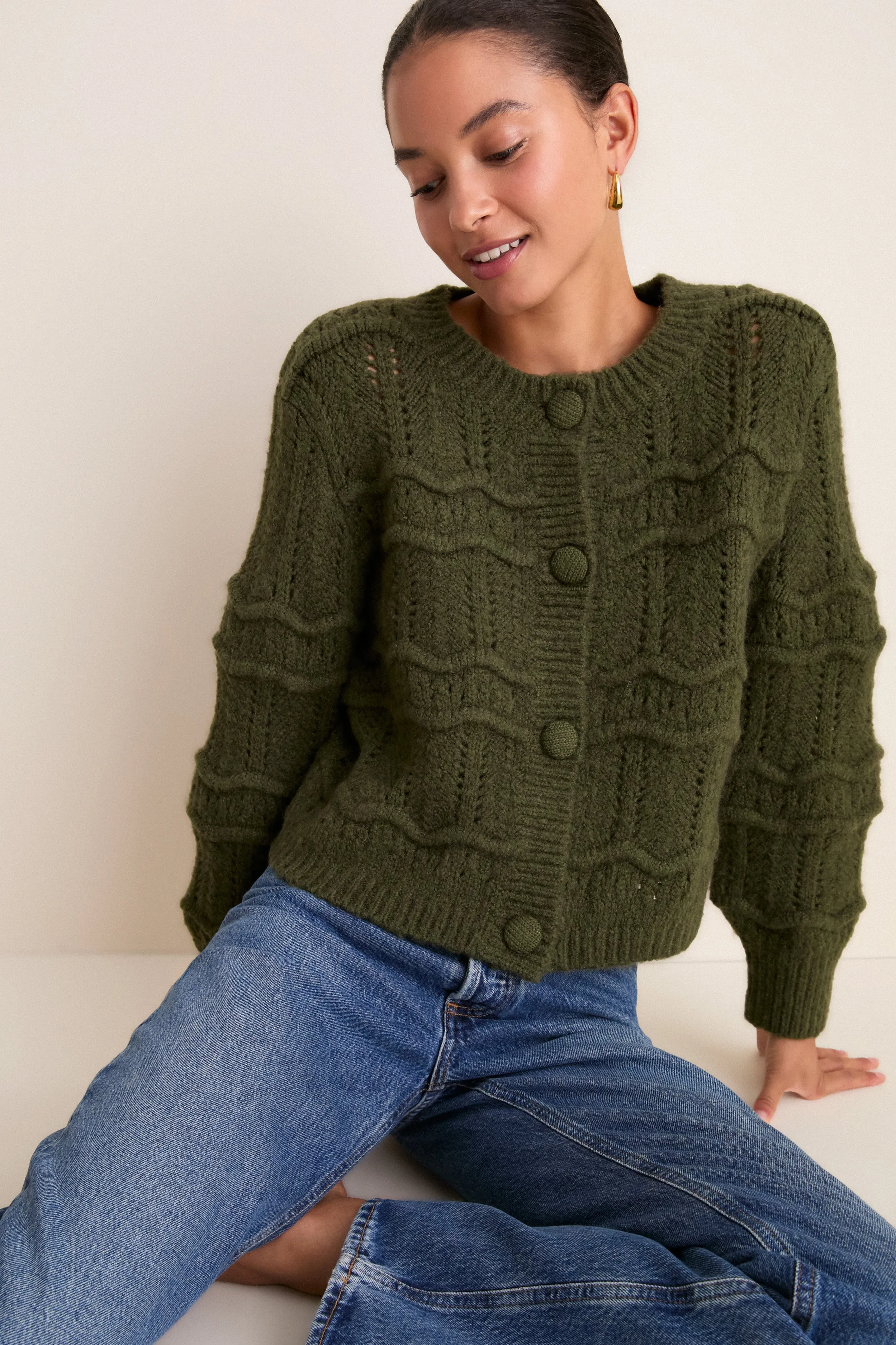 Olive Zig Zag Knit Nadia Cardigan sold by Tuckernuck product image thumbnail 2