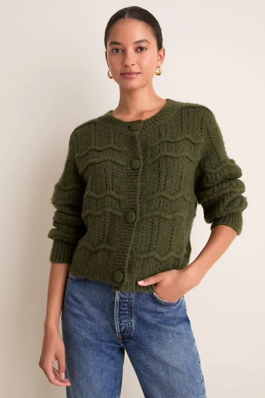 Olive Zig Zag Knit Nadia Cardigan made by Hyacinth House