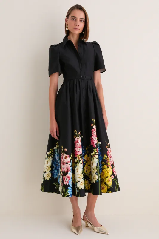 Ebony Snapdragon Print Bianca Midi Dress made by LEO LIN