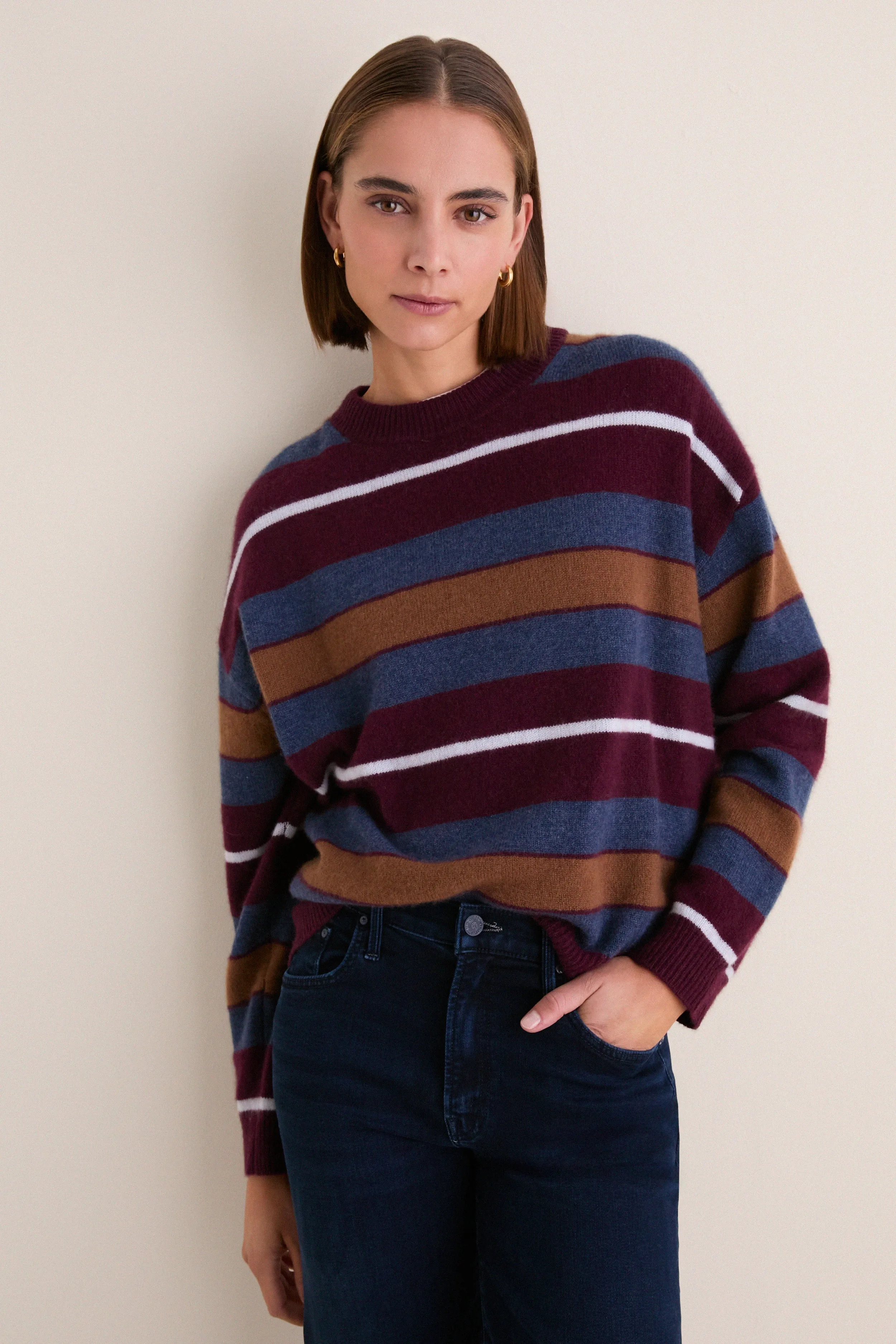 Monaco Stripe Serrano Cashmere Relaxed Crew sold by Tuckernuck