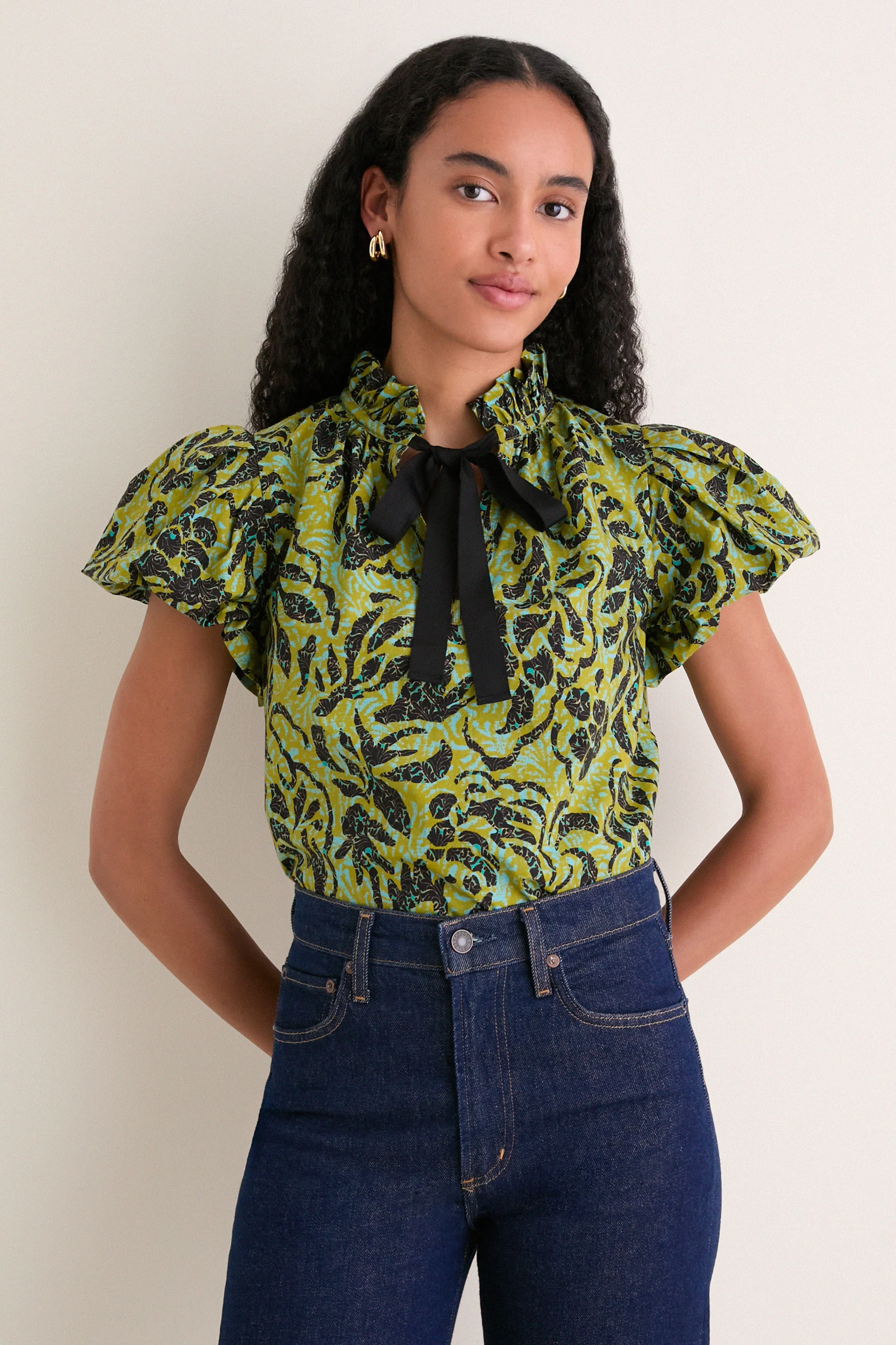 Chartreuse Estela Short Sleeve Cotton Top sold by Tuckernuck