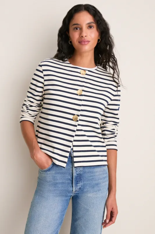 Ecru Marine Arignac Cardigan made by Saint James