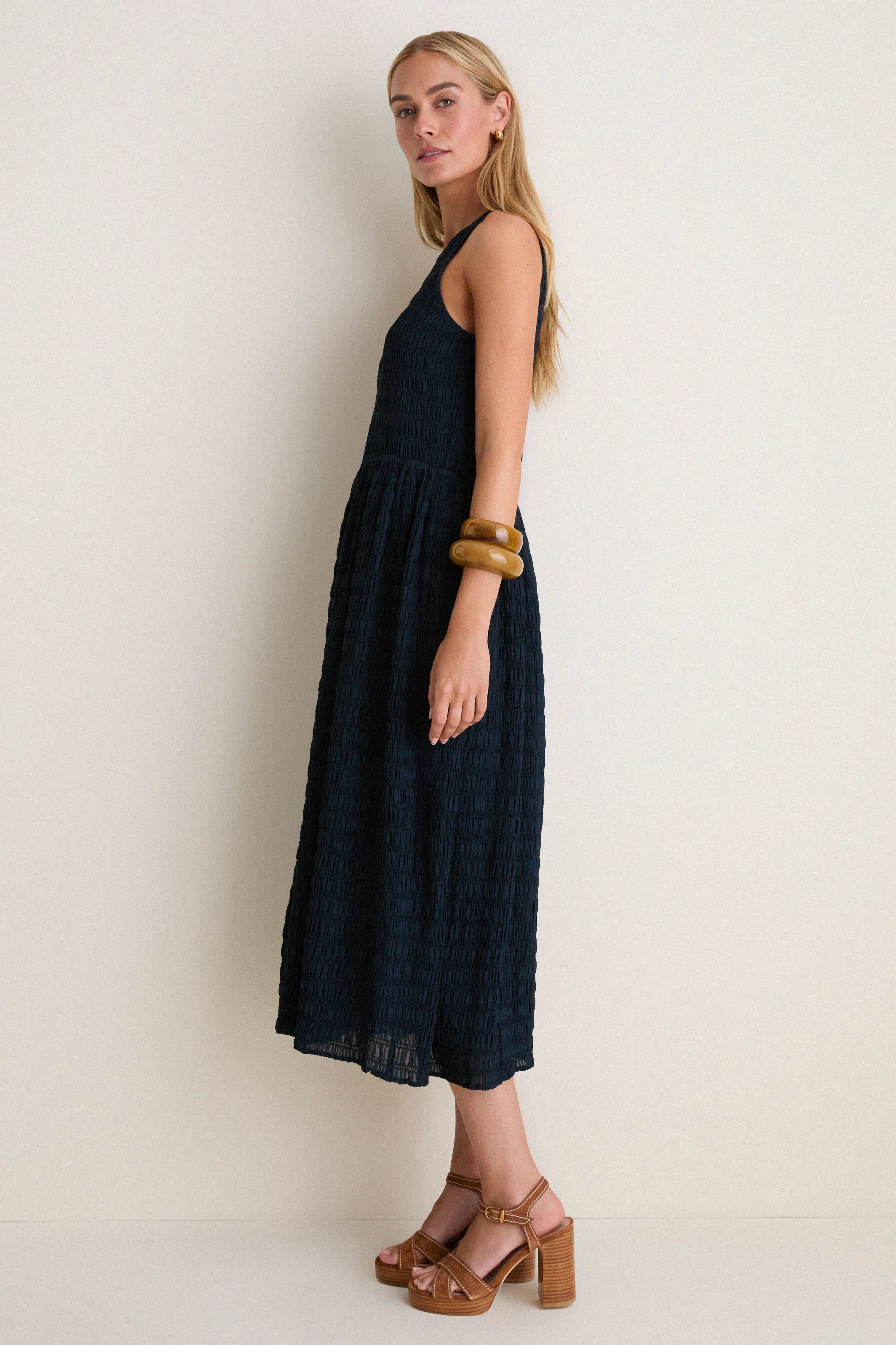 Navy Smocked Chiffon Vanetta Midi Dress sold by Tuckernuck product image thumbnail 4