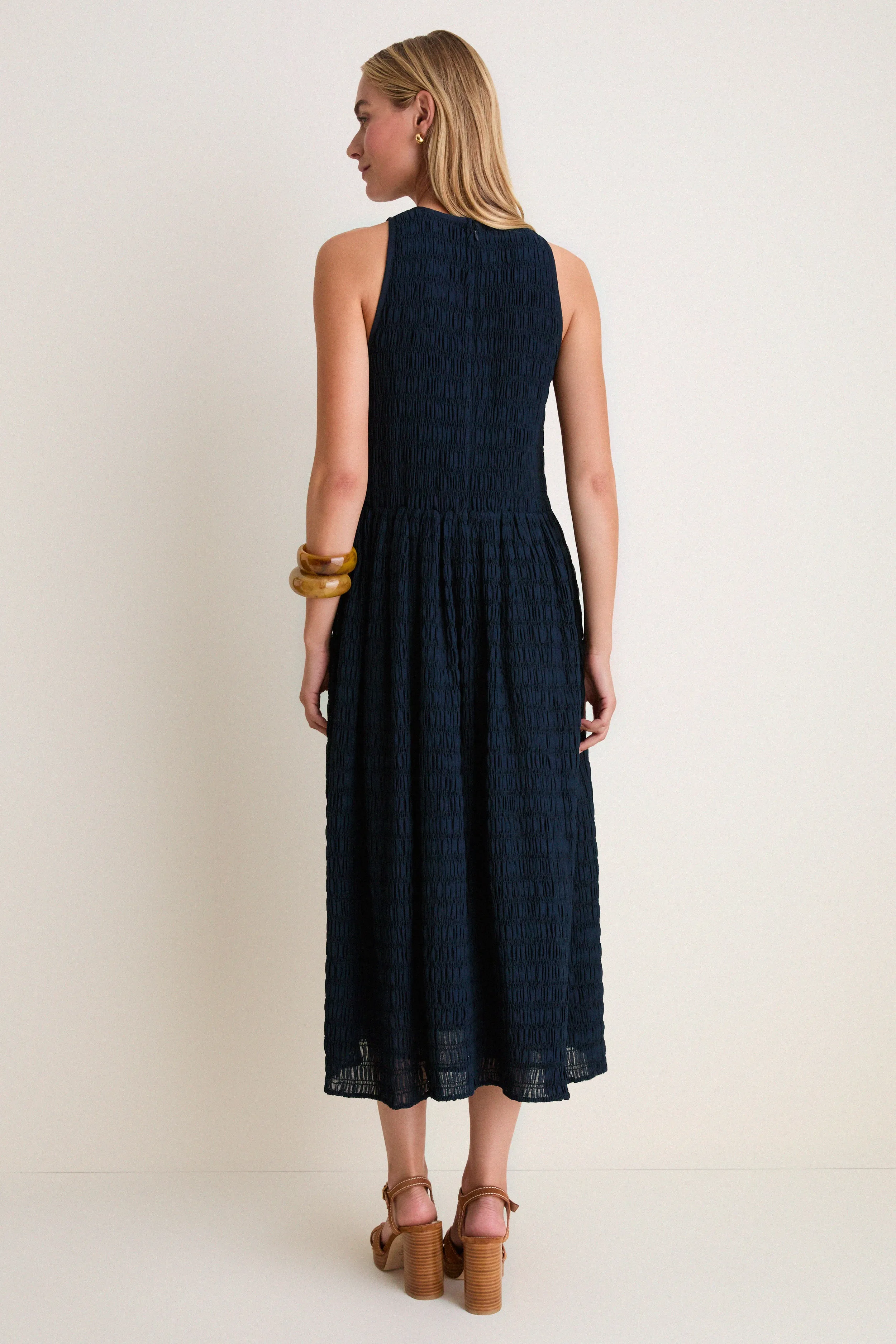 Navy Smocked Chiffon Vanetta Midi Dress sold by Tuckernuck product image thumbnail 5