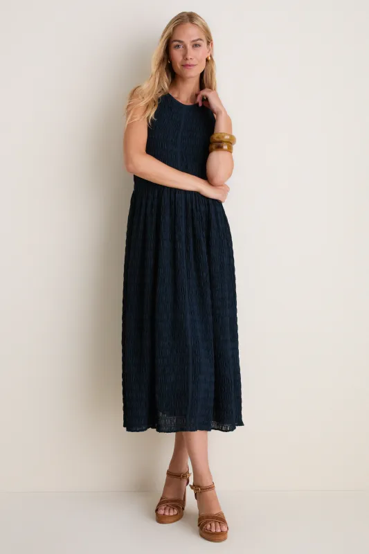 Navy Smocked Chiffon Vanetta Midi Dress made by Tuckernuck