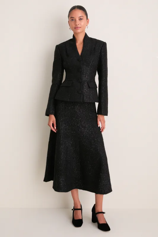 Black Metallic Boucle Midi Dress made by Self-Portrait