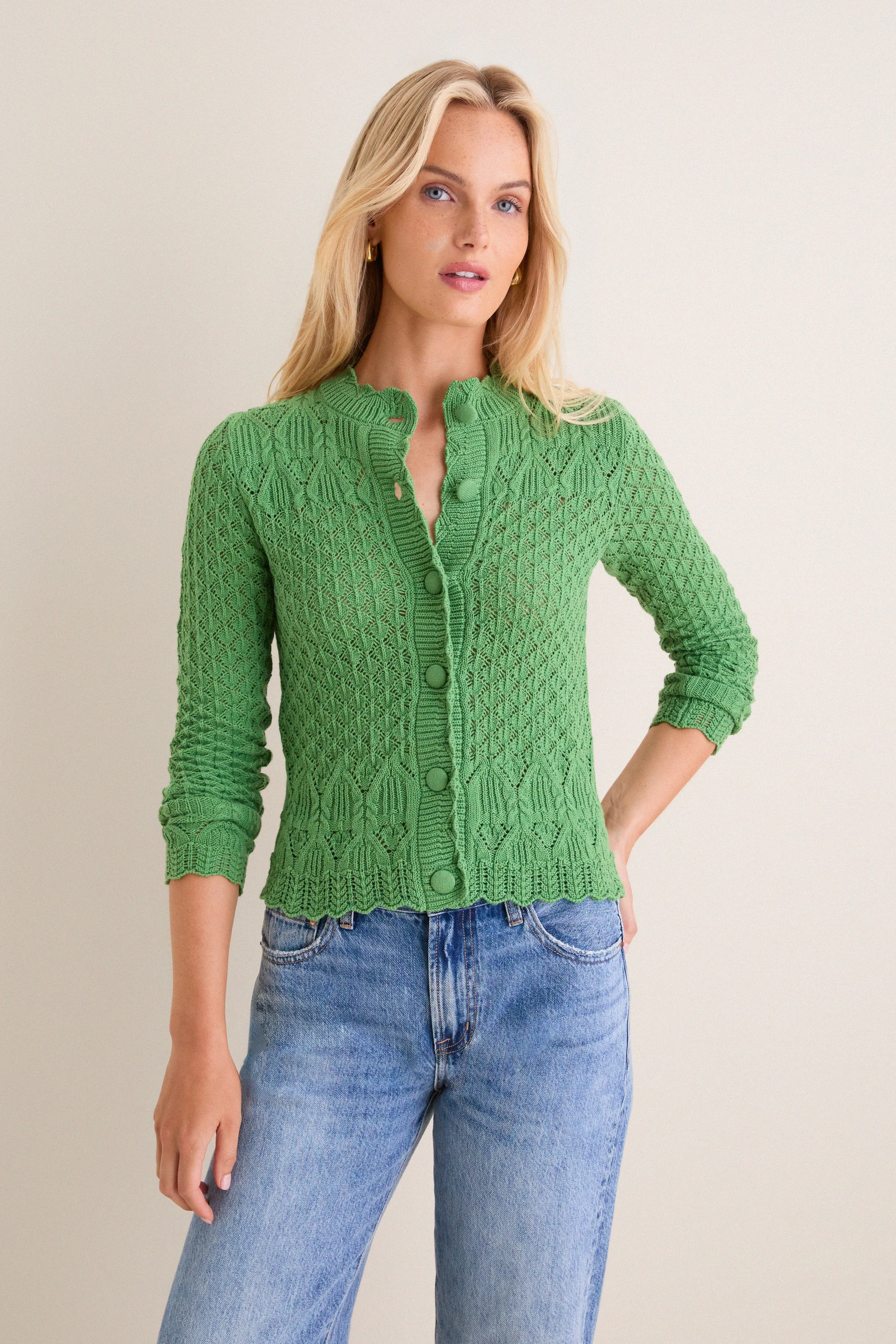 Fern Green Pointelle Capucine Cardigan sold by Tuckernuck