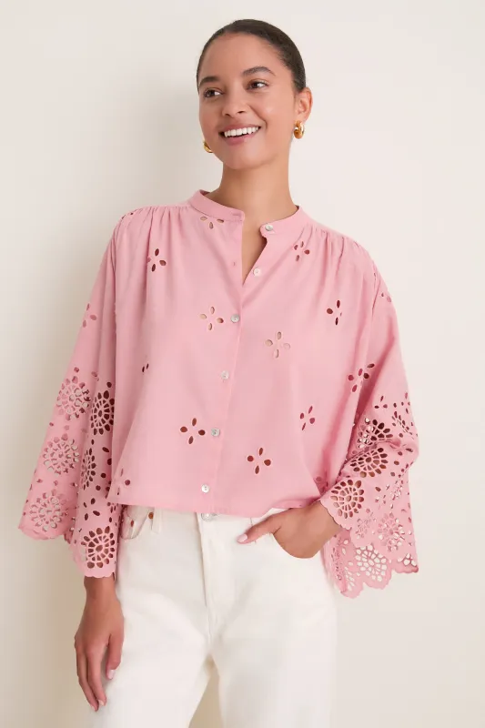 Pink Alvorada Embroidered Kimono Sleeve Buttoned Blouse made by Dress to