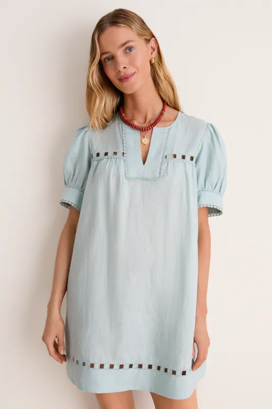 Mediterranean Mist Eyelet Linen Bridget Mini Dress made by Tuckernuck
